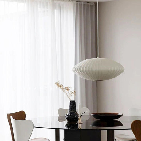 Modern White Lanterns Silk Dining Room Pendant Light Image - 1