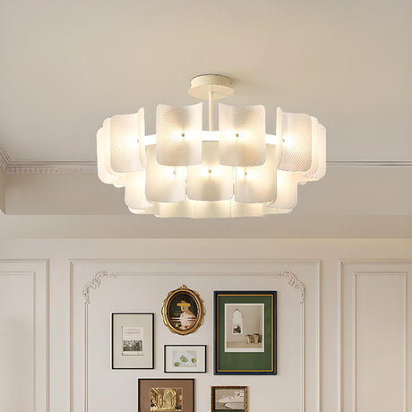 Modern White Layered Chandelier Adjustable Height Image - 1