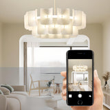 Modern White Layered Chandelier Adjustable Height Image - 14