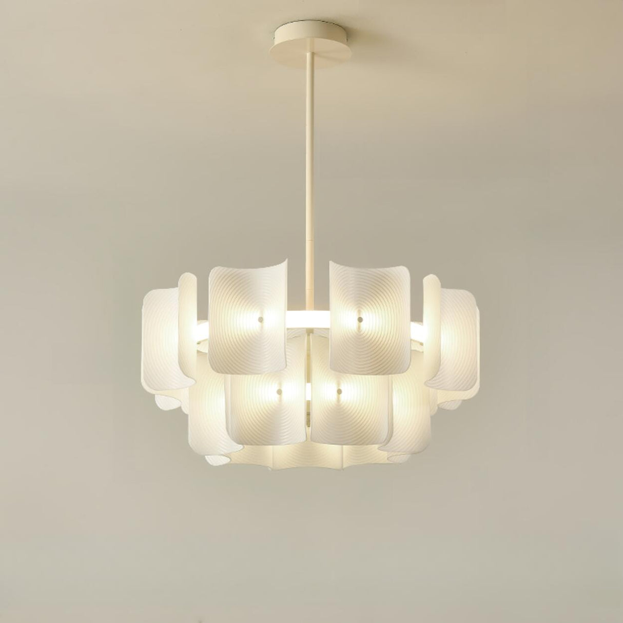 Modern White Layered Chandelier Adjustable Height Image - 2