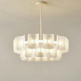 Modern White Layered Chandelier Adjustable Height Image - 3