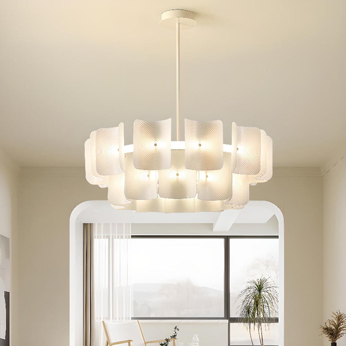 Modern White Layered Chandelier Adjustable Height Image - 4