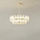 Modern White Layered Chandelier Adjustable Height Image - 5