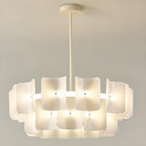 Modern White Layered Chandelier Adjustable Height Image - 8