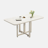 Modern White Marble Rectangle Folding Wood Dining Table Image - 5