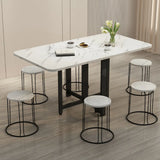 Modern White Marble Rectangle Folding Wood Dining Table Image - 6