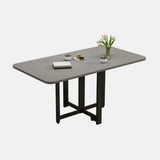 Modern White Marble Rectangle Folding Wood Dining Table Image - 7