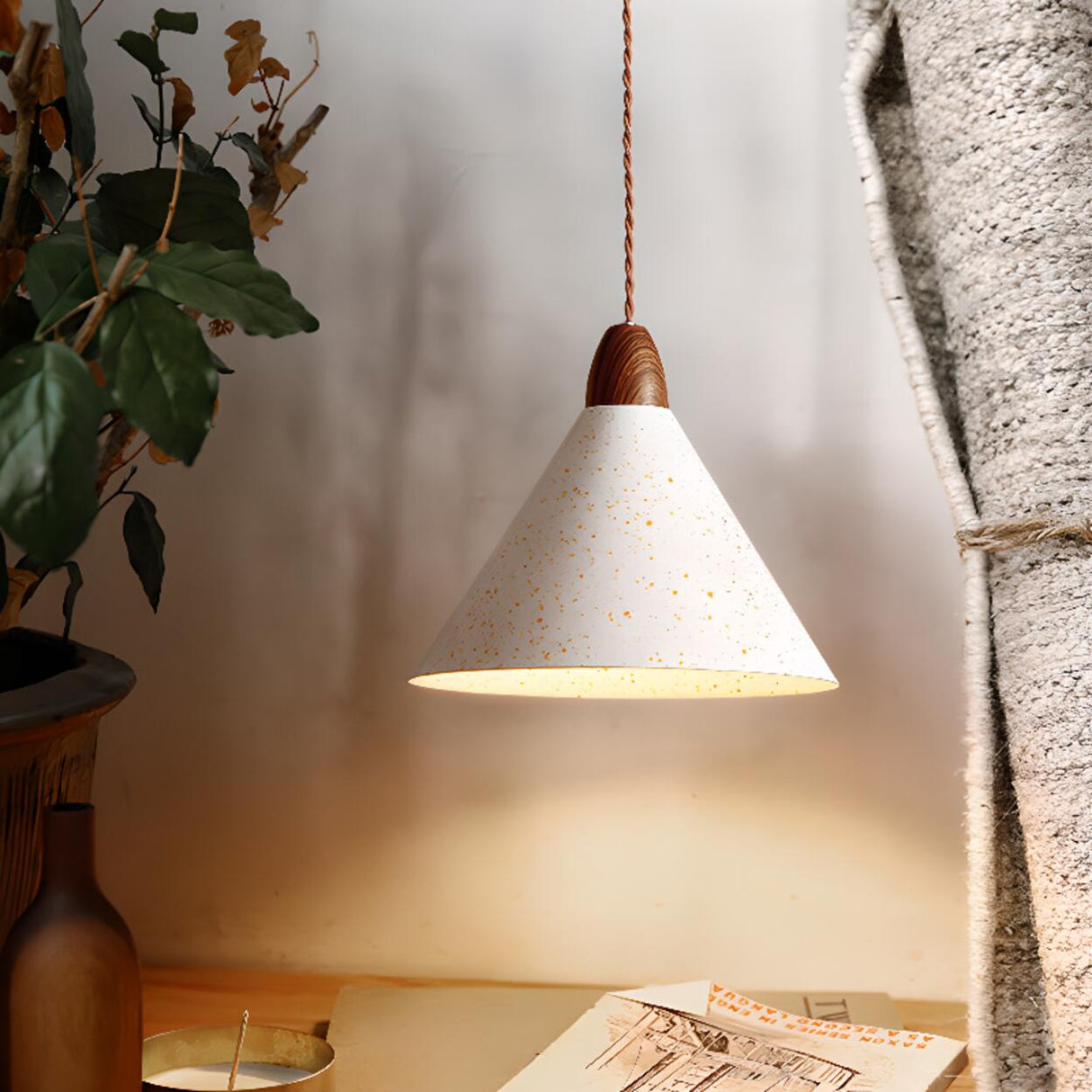 Modern White Metal Cone Pendant Light Adjustable Height Image - 4