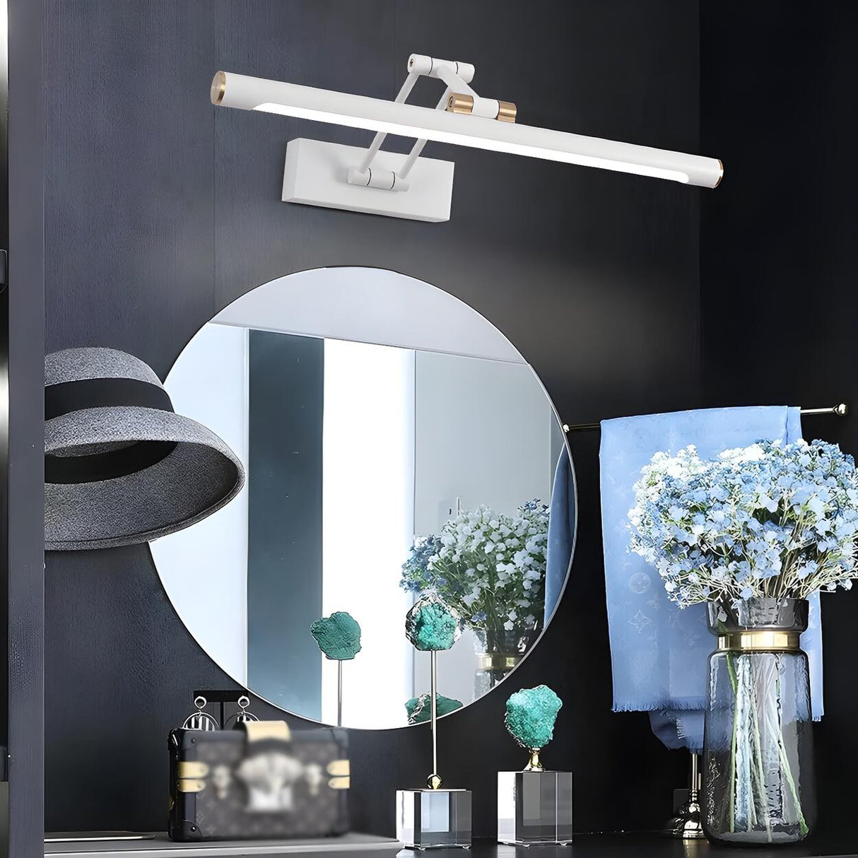 Modern White Metal Linear Swing Arm LED Vanity Light Image - 14