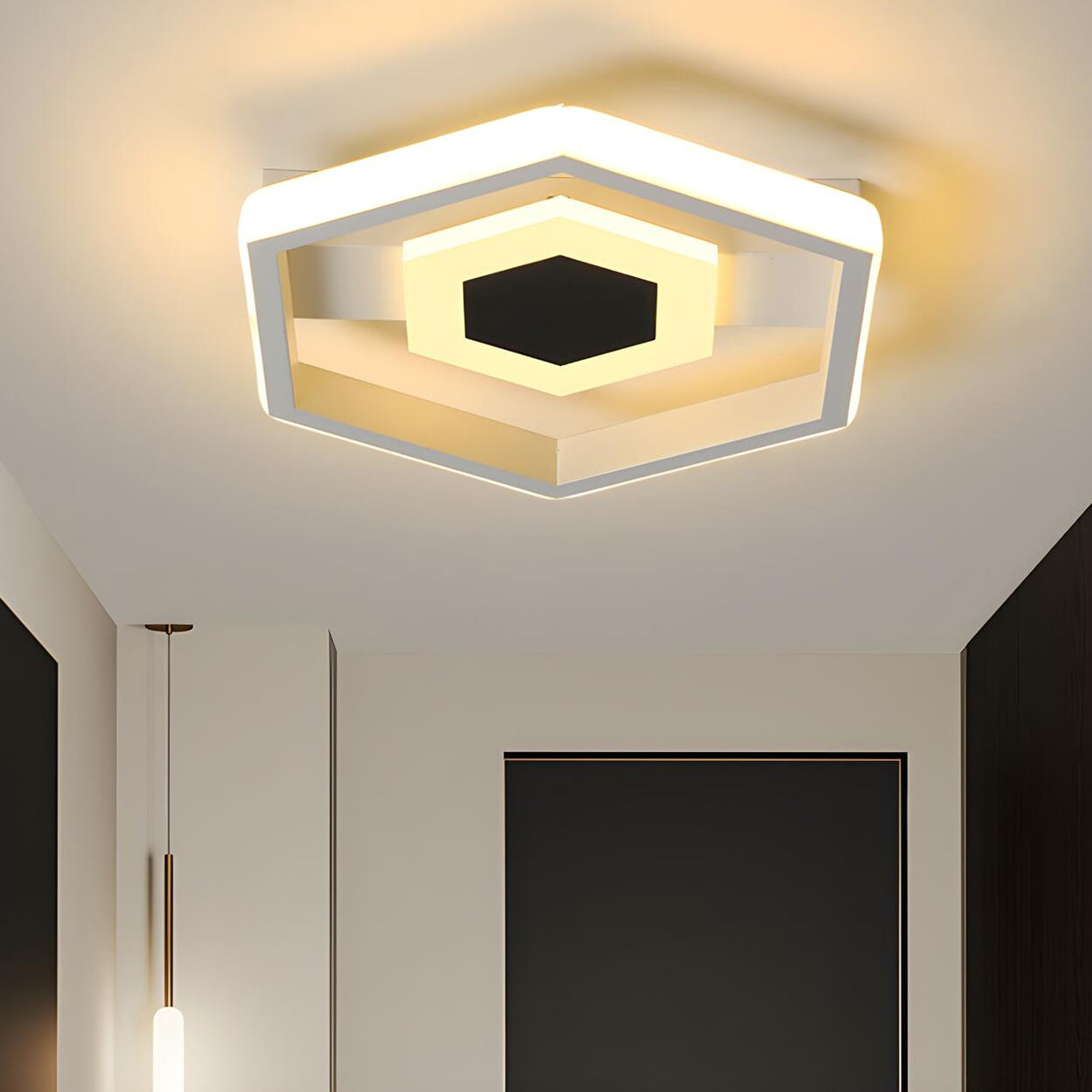 Modern White Mini Hexagon LED Flush Mount Ceiling Light Image - 2