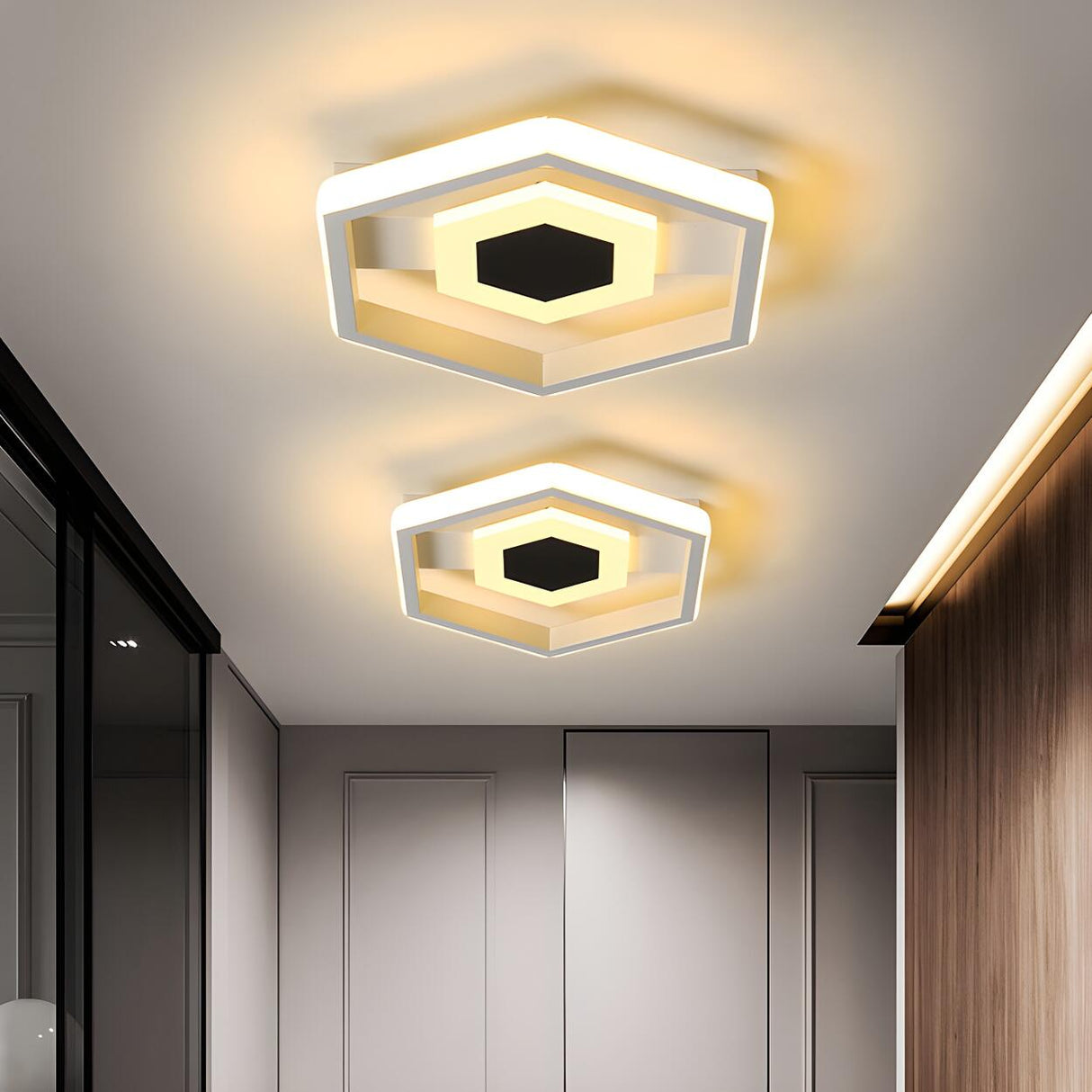 Modern White Mini Hexagon LED Flush Mount Ceiling Light Image - 3