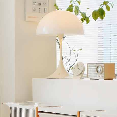 Modern White Minimalist Dome Metal Bedroom Table Lamp Image - 1