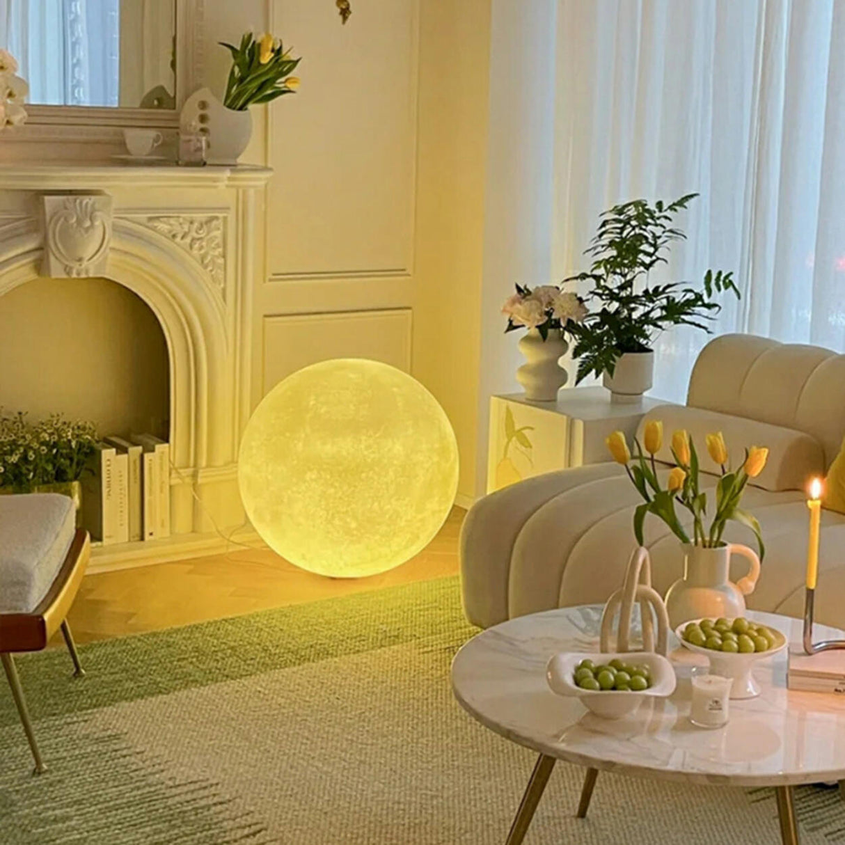 Modern White Moon Sphere Floor Lamp with Rocker Switch Image - 10