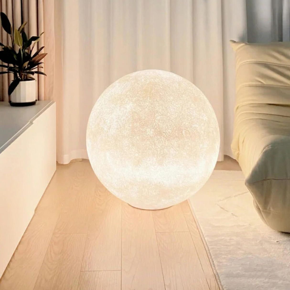 Modern White Moon Sphere Floor Lamp with Rocker Switch Image - 2