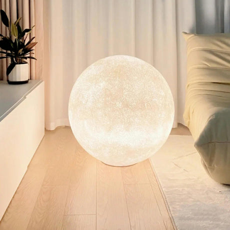 Modern White Moon Sphere Floor Lamp with Rocker Switch Image - 2