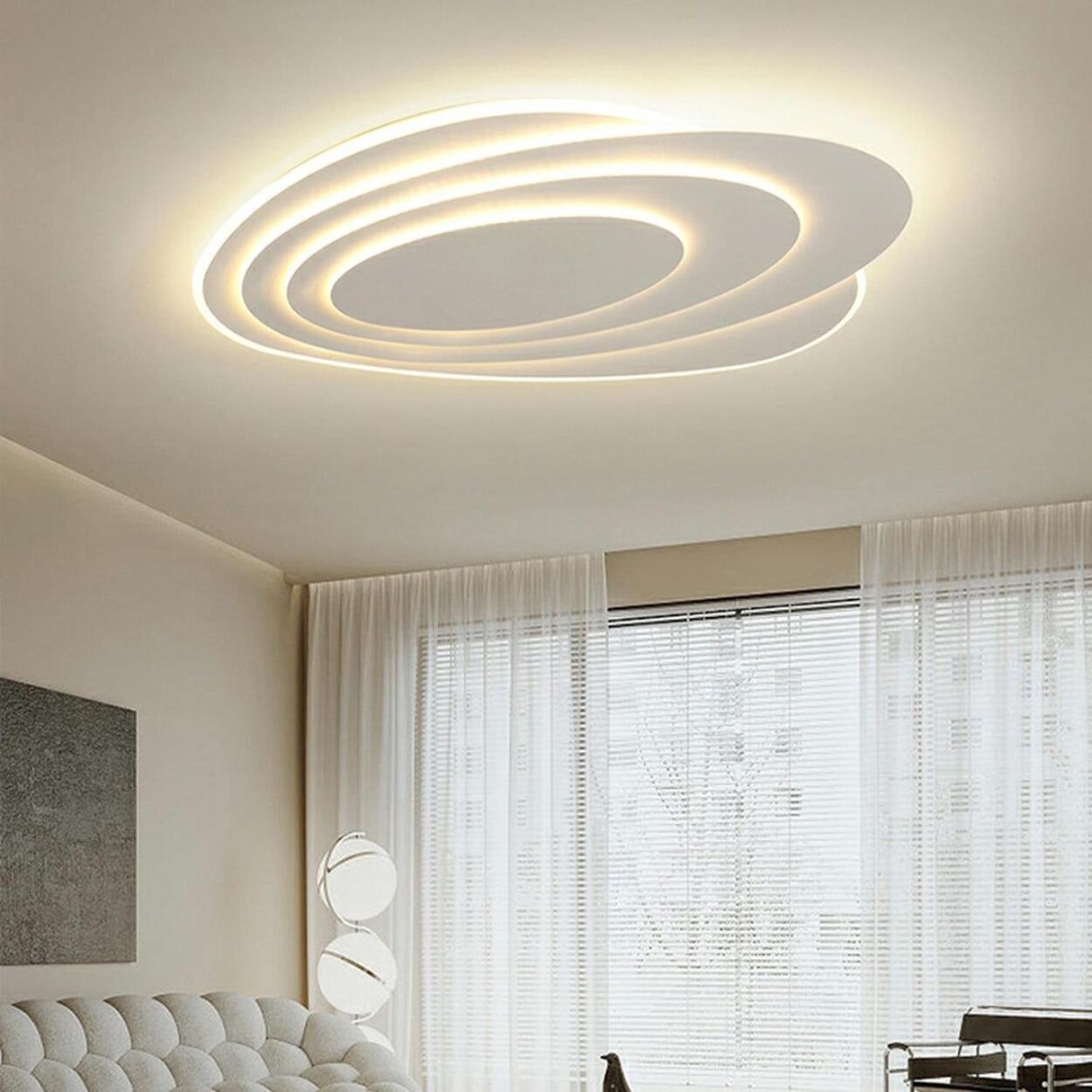 Modern White Multi-Tier Geometric LED Flush Mount Light Image - 8