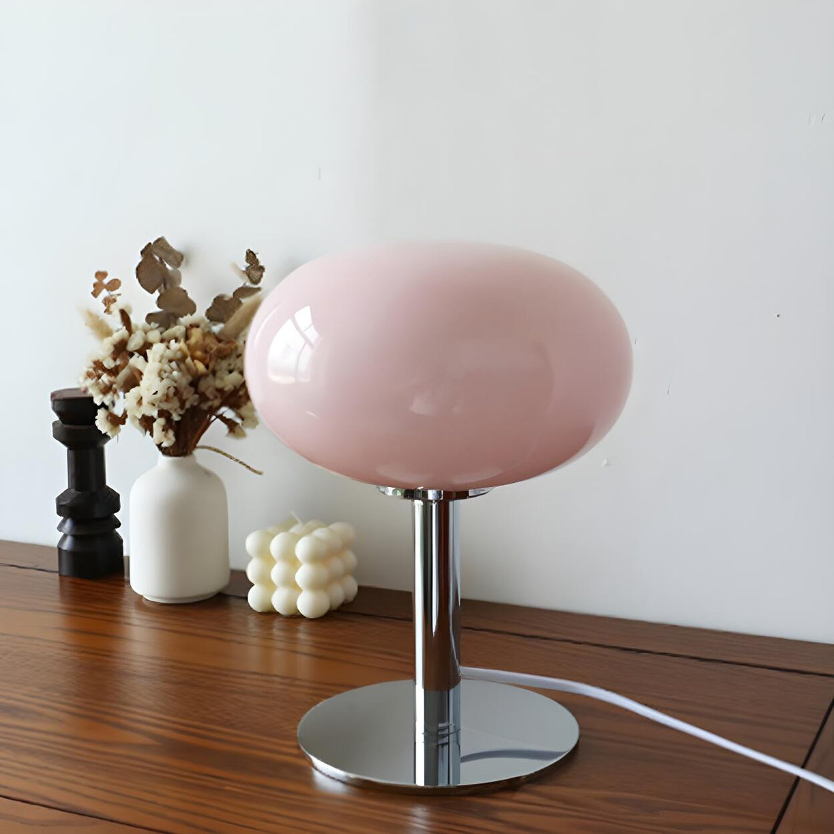 Modern White Oval Glass Shade Metal Base Table Lamp Image - 11