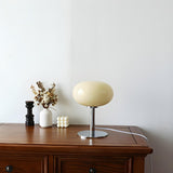 Modern White Oval Glass Shade Metal Base Table Lamp Image - 12