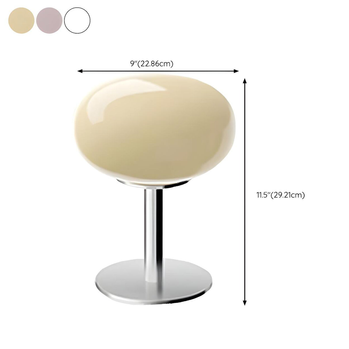 Modern White Oval Glass Shade Metal Base Table Lamp 