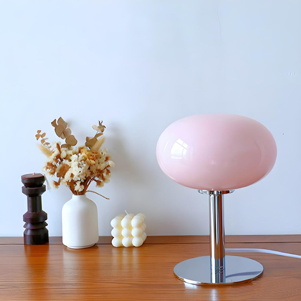 Modern White Oval Glass Shade Metal Base Table Lamp Image - 3