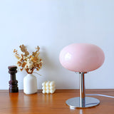 Modern White Oval Glass Shade Metal Base Table Lamp Image - 3