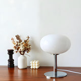 Modern White Oval Glass Shade Metal Base Table Lamp Image - 5