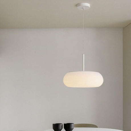 Modern White Oval Pleated Resin LED Pendant Light Image - 1