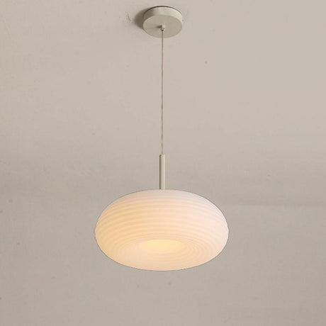 Modern White Oval Pleated Resin LED Pendant Light Image - 2