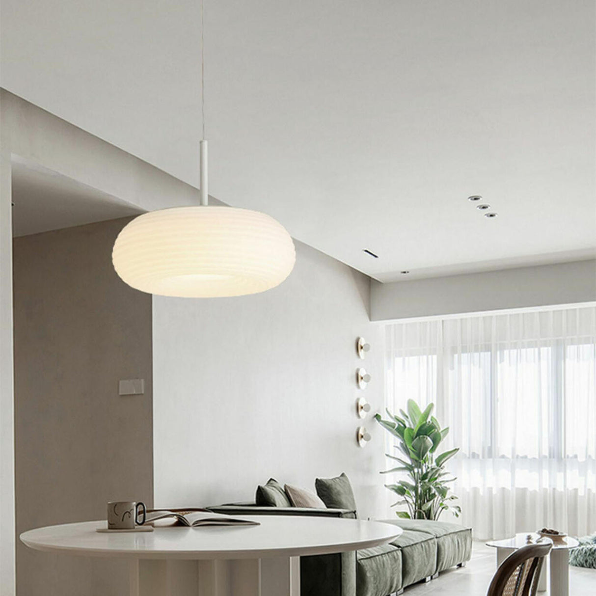 Modern White Oval Pleated Resin LED Pendant Light Image - 3