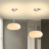 Modern White Oval Pleated Resin LED Pendant Light Image - 4