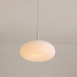 Modern White Oval Pleated Resin LED Pendant Light Image - 7