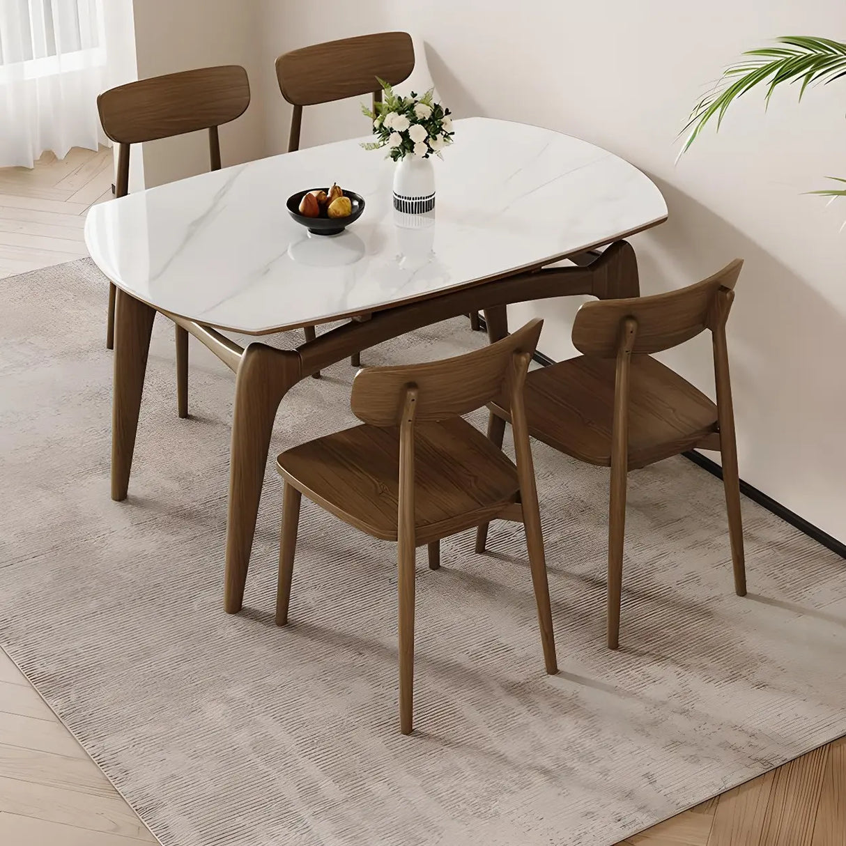 Modern White Oval Stone Extendable Leaf Dining Table Image - 1