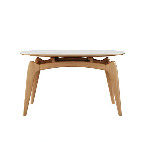 Modern White Oval Stone Extendable Leaf Dining Table Image - 2