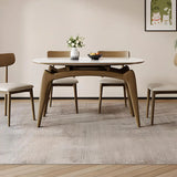 Modern White Oval Stone Extendable Leaf Dining Table Image - 3