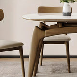 Modern White Oval Stone Extendable Leaf Dining Table Image - 4