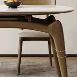 Modern White Oval Stone Extendable Leaf Dining Table Image - 5