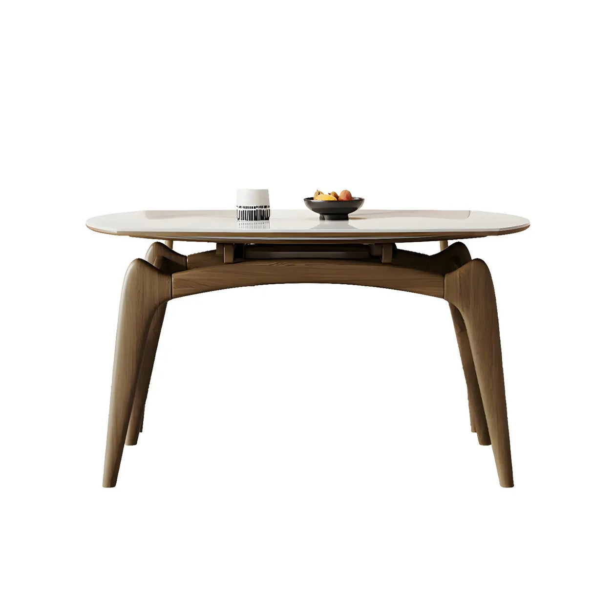 Modern White Oval Stone Extendable Leaf Dining Table Image - 6