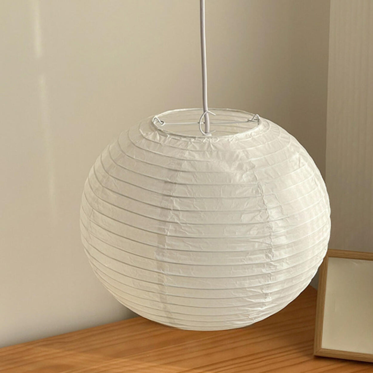 Modern White Paper Globe Pendant Light Adjustable Cord Image - 10