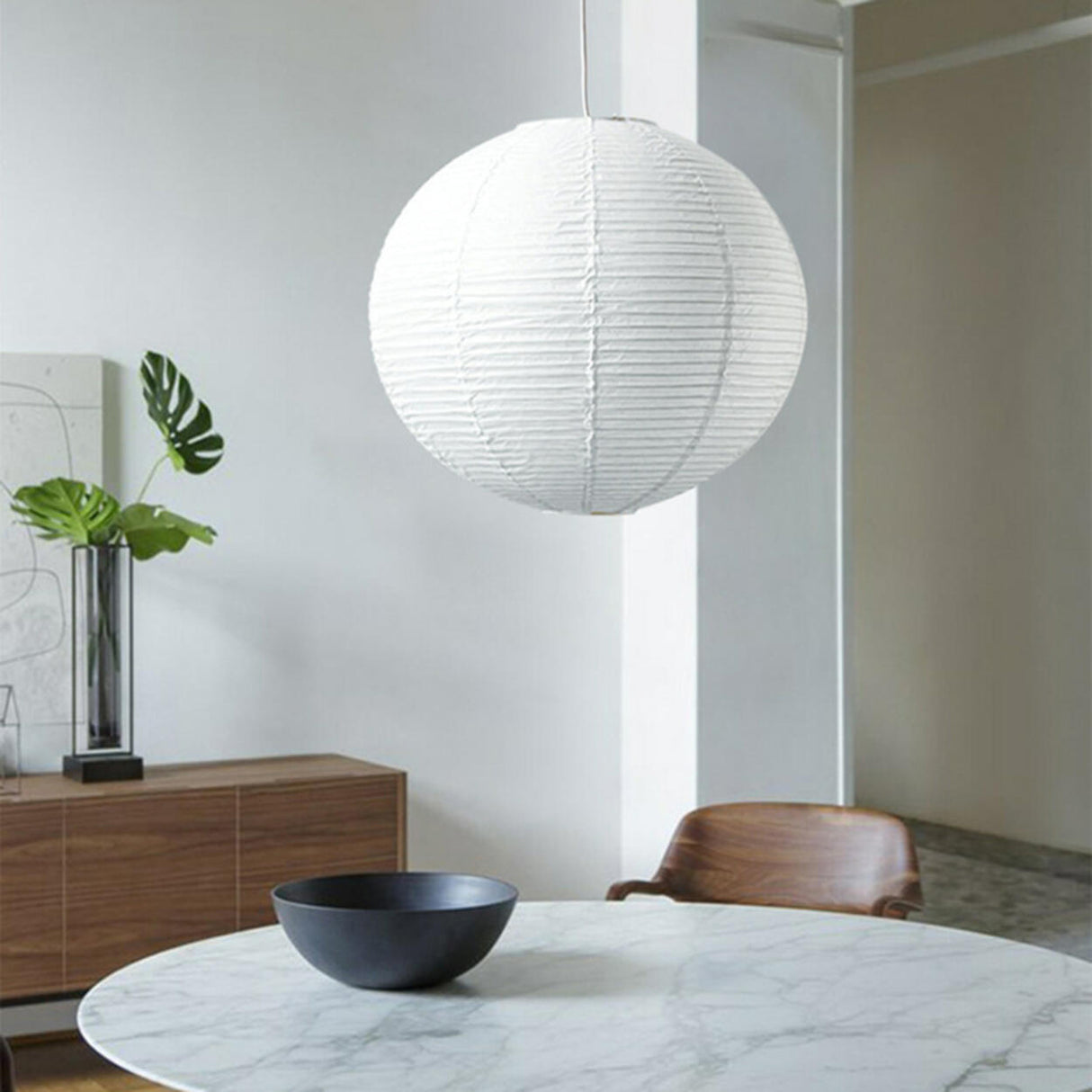 Modern White Paper Globe Pendant Light Adjustable Cord Image - 4