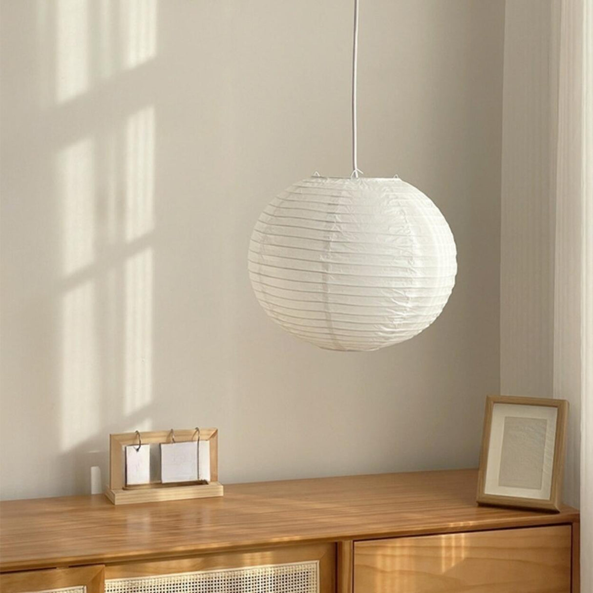 Modern White Paper Globe Pendant Light Adjustable Cord Image - 8