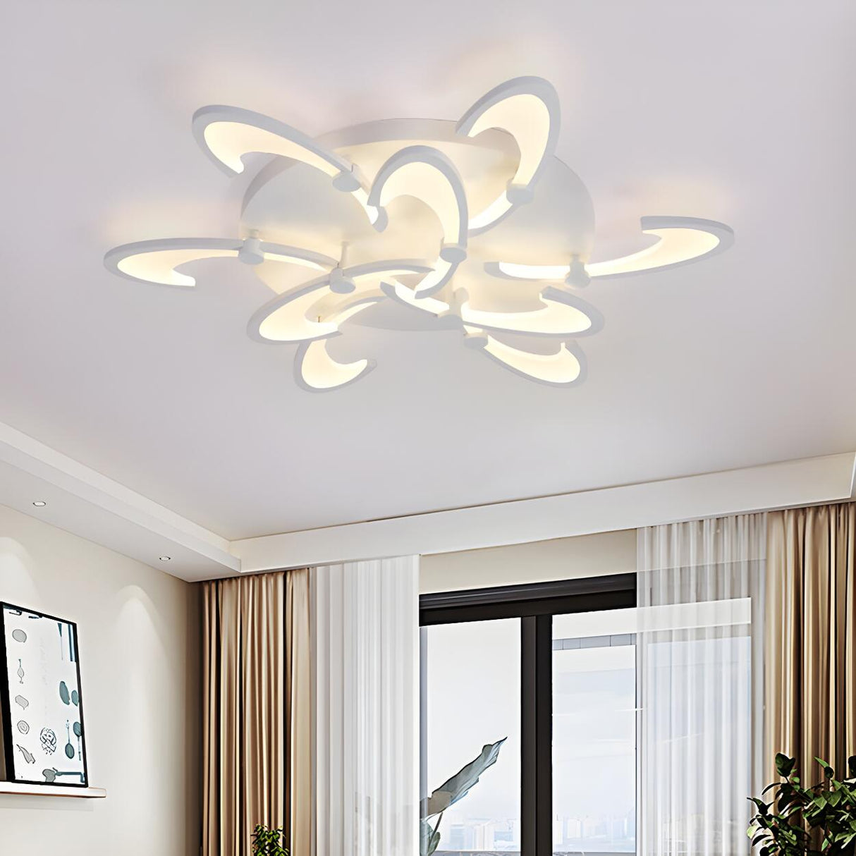 Modern White Petal LED Flush Mount Ceiling Lamp 3-Light Image - 11