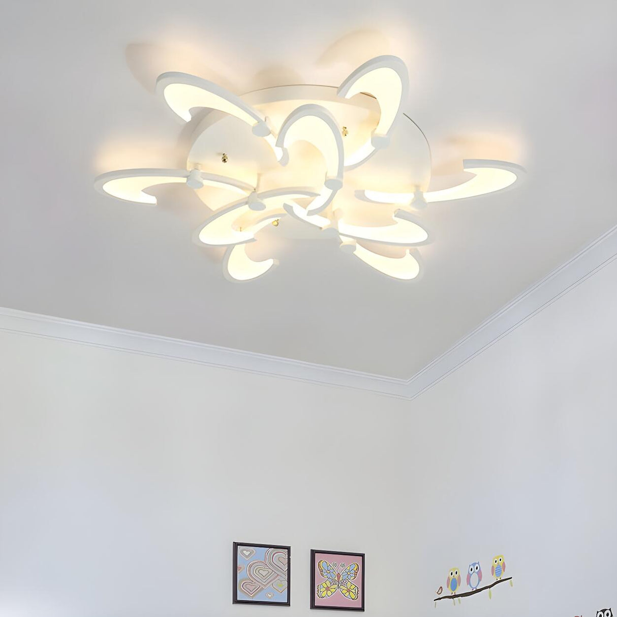 Modern White Petal LED Flush Mount Ceiling Lamp 3-Light Image - 13