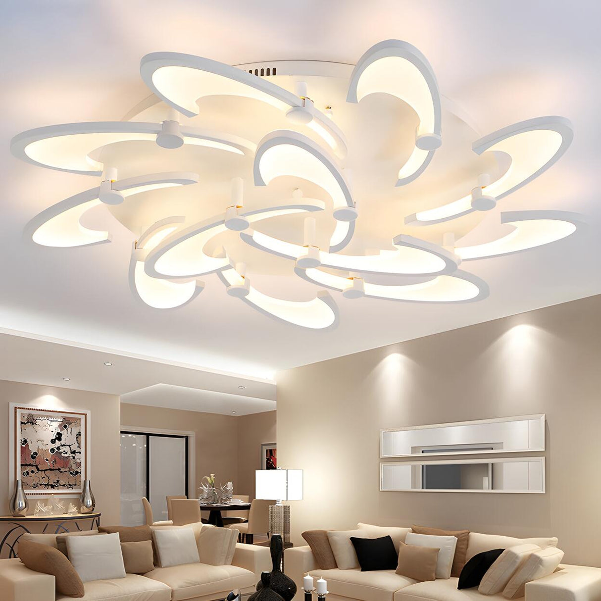 Modern White Petal LED Flush Mount Ceiling Lamp 3-Light Image - 16