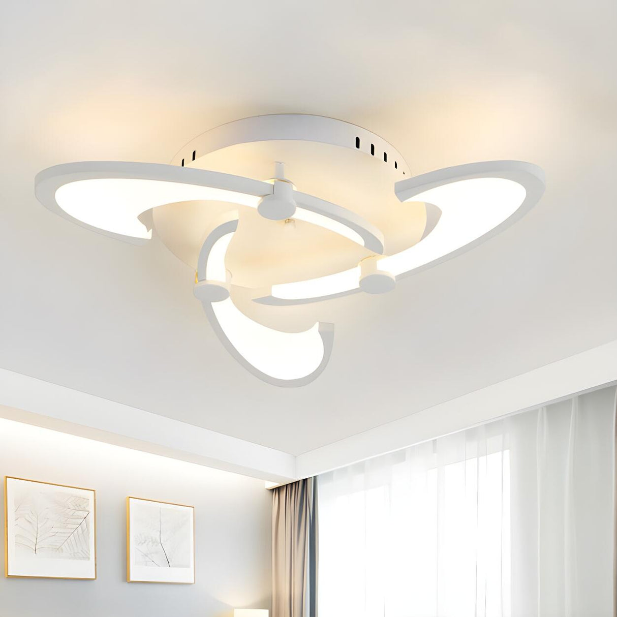 Modern White Petal LED Flush Mount Ceiling Lamp 3-Light Image - 2