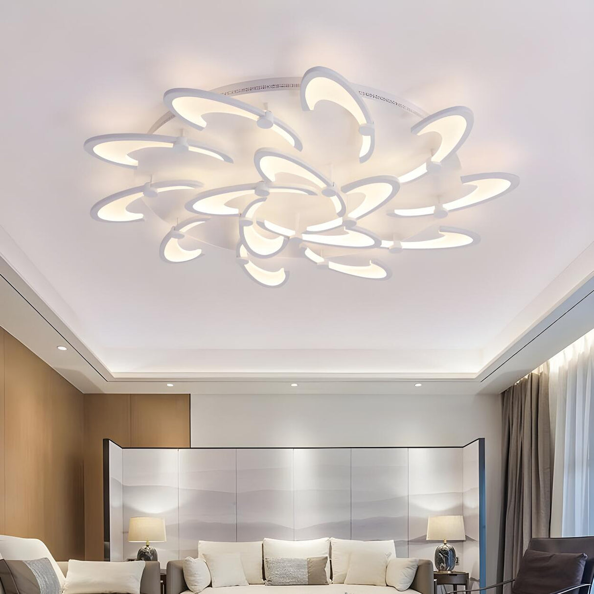 Modern White Petal LED Flush Mount Ceiling Lamp 3-Light Image - 22