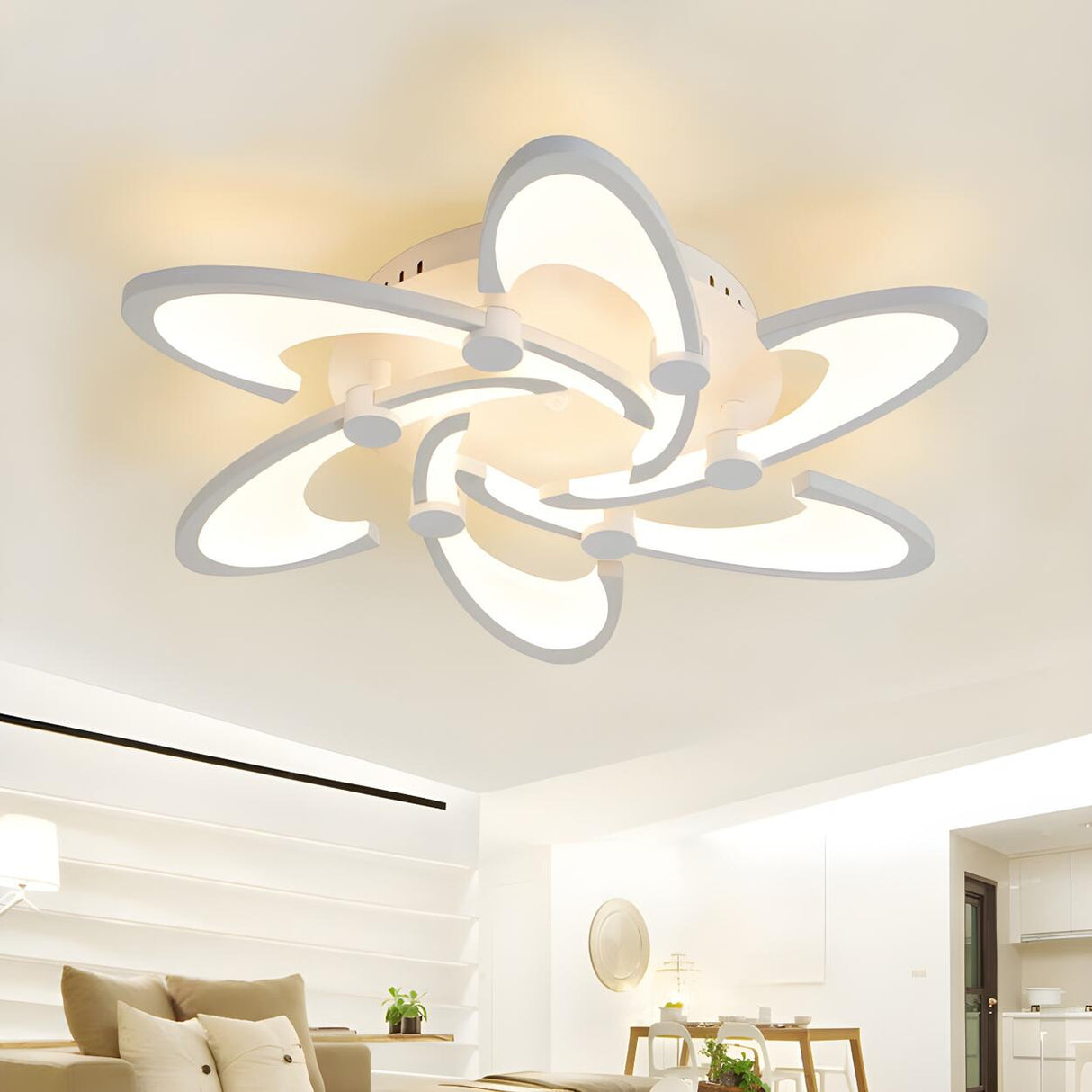 Modern White Petal LED Flush Mount Ceiling Lamp 3-Light Image - 8