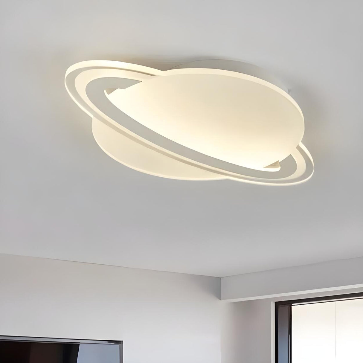 Modern White Planet-Shaped LED Flush Mount Ceiling Lamp Image - 2