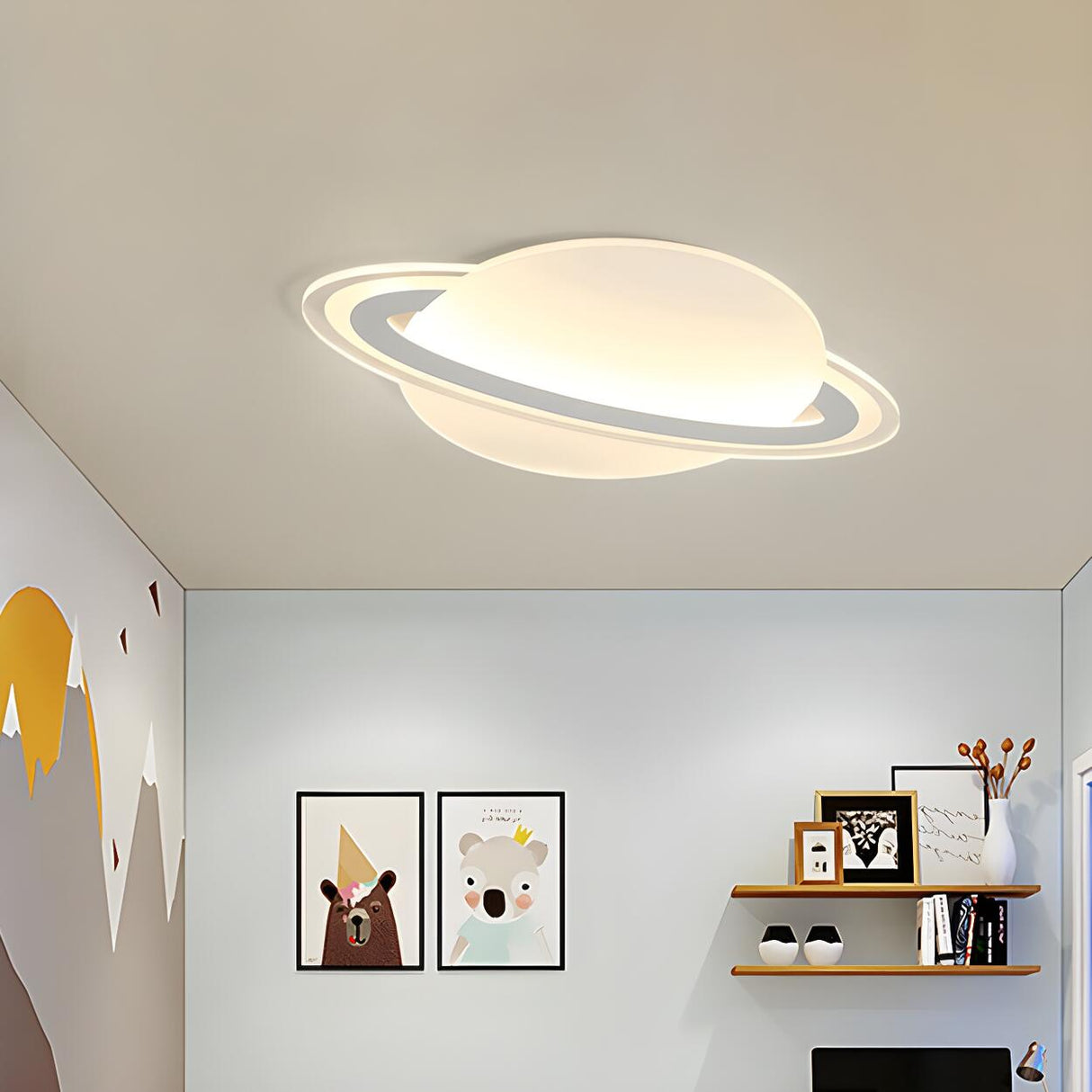 Modern White Planet-Shaped LED Flush Mount Ceiling Lamp Image - 3