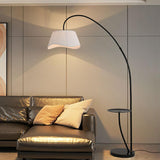 Modern White Pleated Arched Black Metal Floor Lamp Image - 3