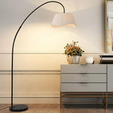 Modern White Pleated Arched Black Metal Floor Lamp Image - 4